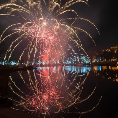 The stunning fireworks display is a highlight for families during the Holiday Stroll