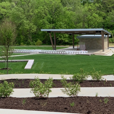Neatly landscaped view of O'Day Park Amphitheater